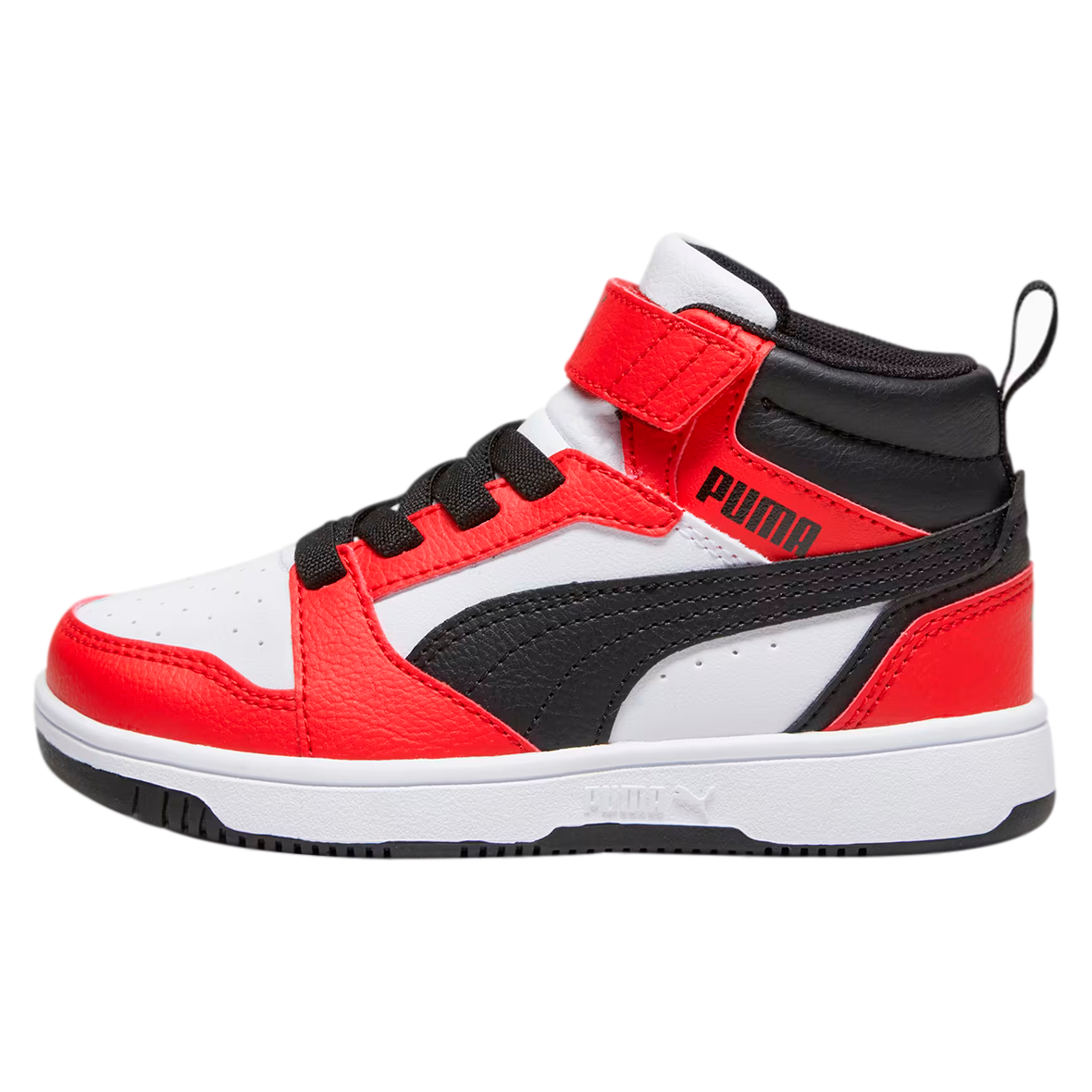 PUMA REBOUND V6 PARA NINO COLOR BLANCO NEGRO ROJO