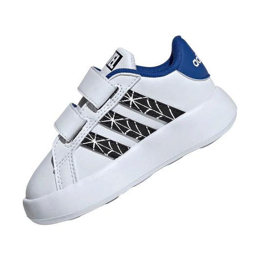 TENIS ADIDAS GRAND COURT SPIDER MAN INFANTIL COLOR BLANCO NEGRO AZUL