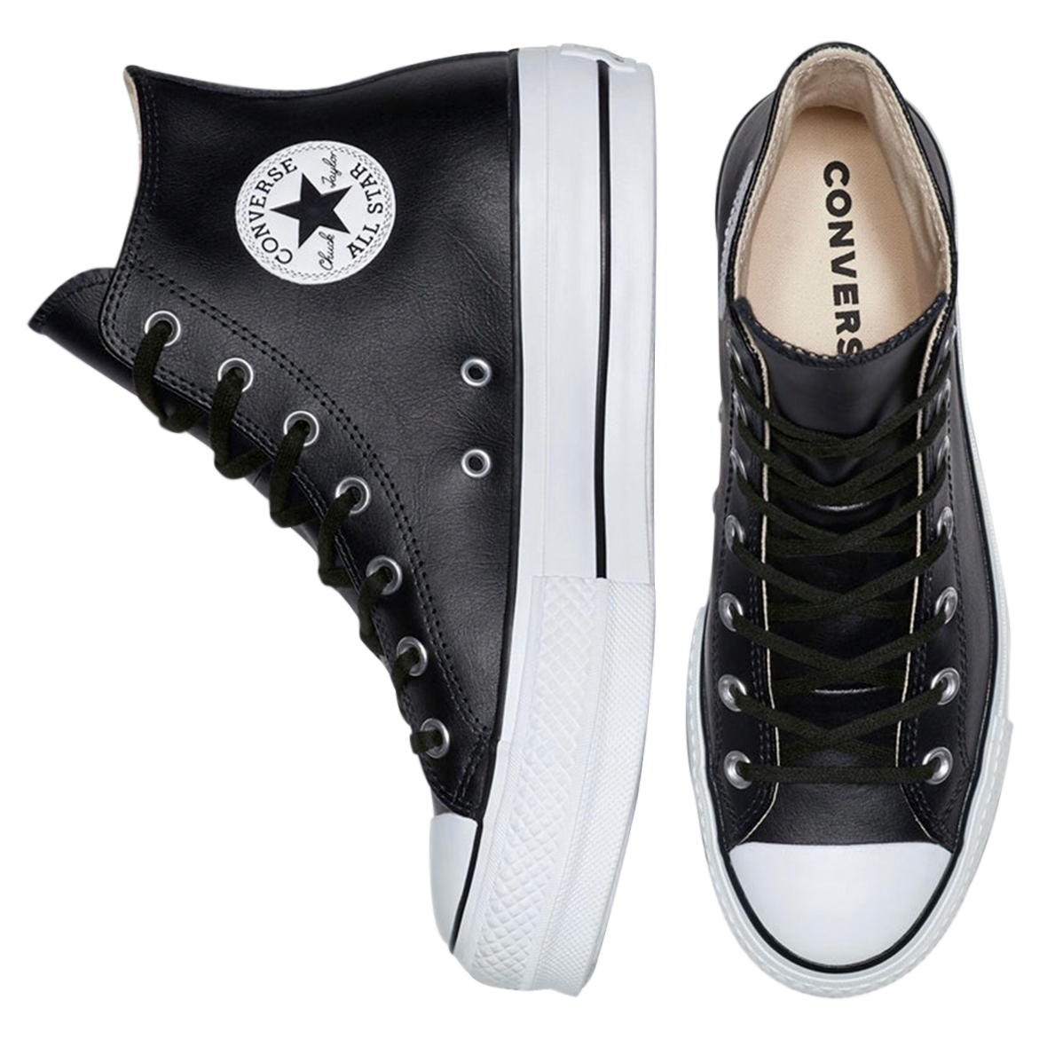 CONVERSE ALL STAR PARA DAMA DE PLATAFORMA NEGRO PIEL