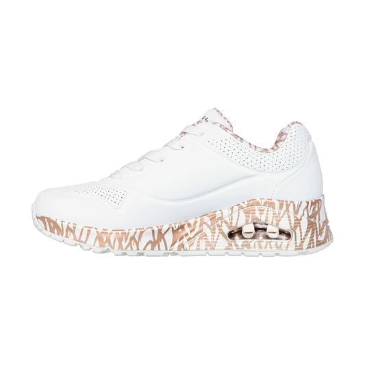 TENIS SKECHERS UNO-LOVING LOVE PARA DAMA COLOR BLANCO ORO