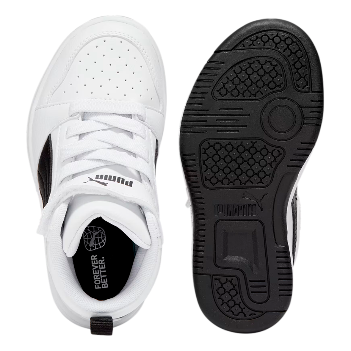 PUMA REBOUND V6 PARA NIÑO COLOR BLANCO NEGRO