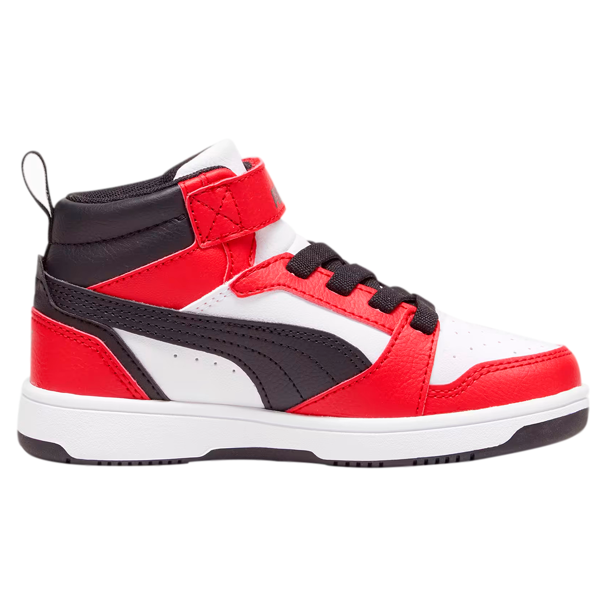 PUMA REBOUND V6 PARA NIÑO COLOR BLANCO NEGRO ROJO