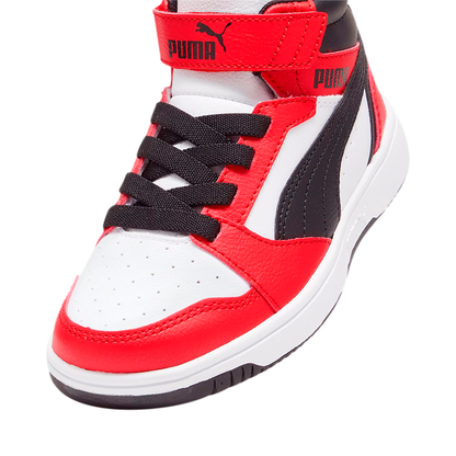 PUMA REBOUND V6 PARA NIÑO COLOR BLANCO NEGRO ROJO