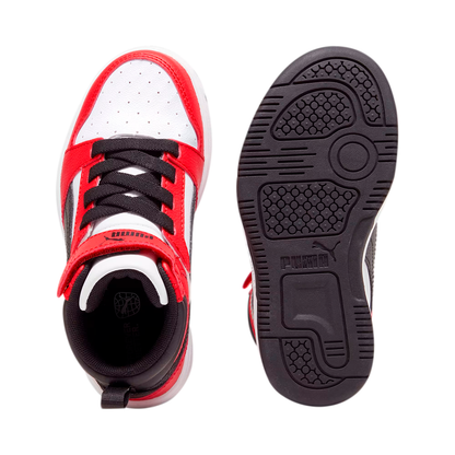 PUMA REBOUND V6 PARA NIÑO COLOR BLANCO NEGRO ROJO