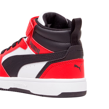 PUMA REBOUND V6 PARA NIÑO COLOR BLANCO NEGRO ROJO
