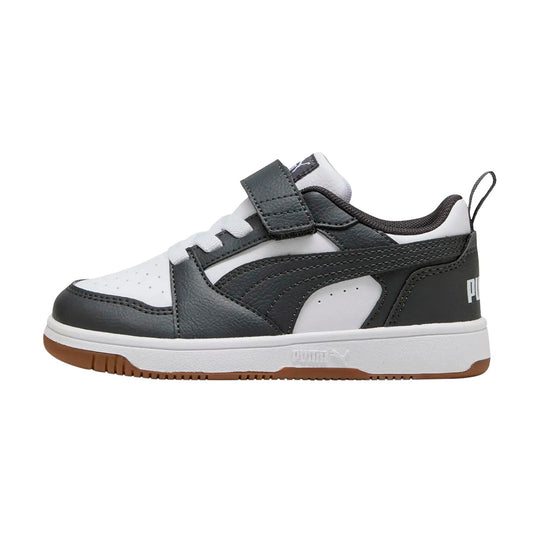 TENIS PUMA REBOUND V6 LO PARA NIÑO COLOR GRIS BLANCO