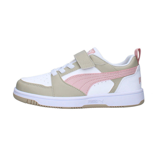 TENIS PUMA REBOUND V6 LO PARA NIÑA COLOR BLANCO BEIGE ROSA