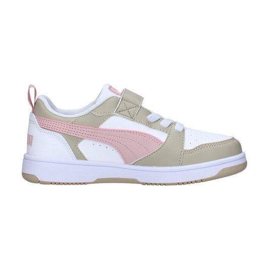 TENIS PUMA REBOUND V6 LO PARA NIÑA COLOR BLANCO BEIGE ROSA