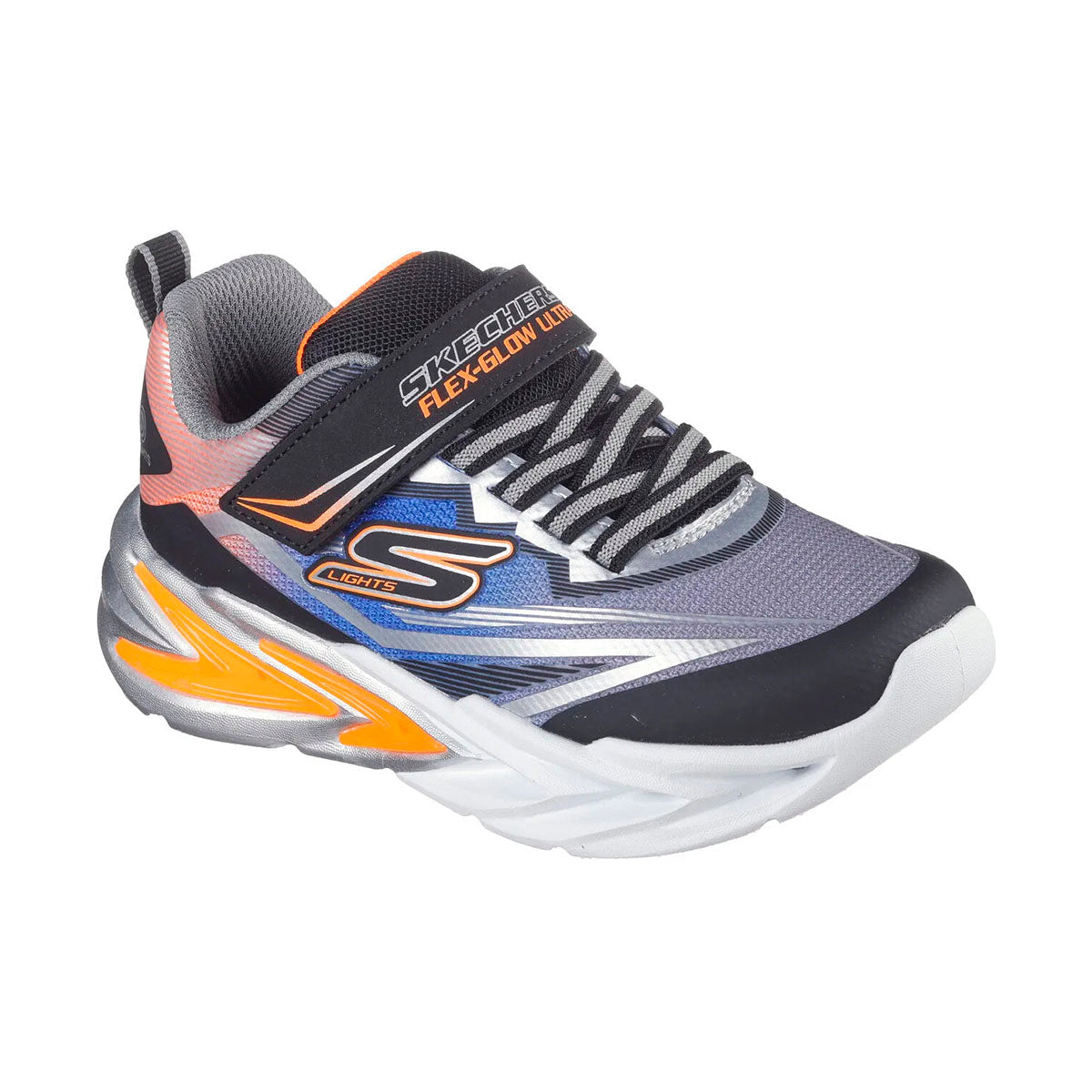 TENIS SKECHERS S LIGHTS-FLEX INFANTIL COLOR NEGRO GRIS NARANJA