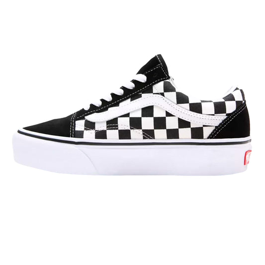 VANS OLD SKOOL CON CUADROS PARA NIÑO COLOR NEGRO BLANCO